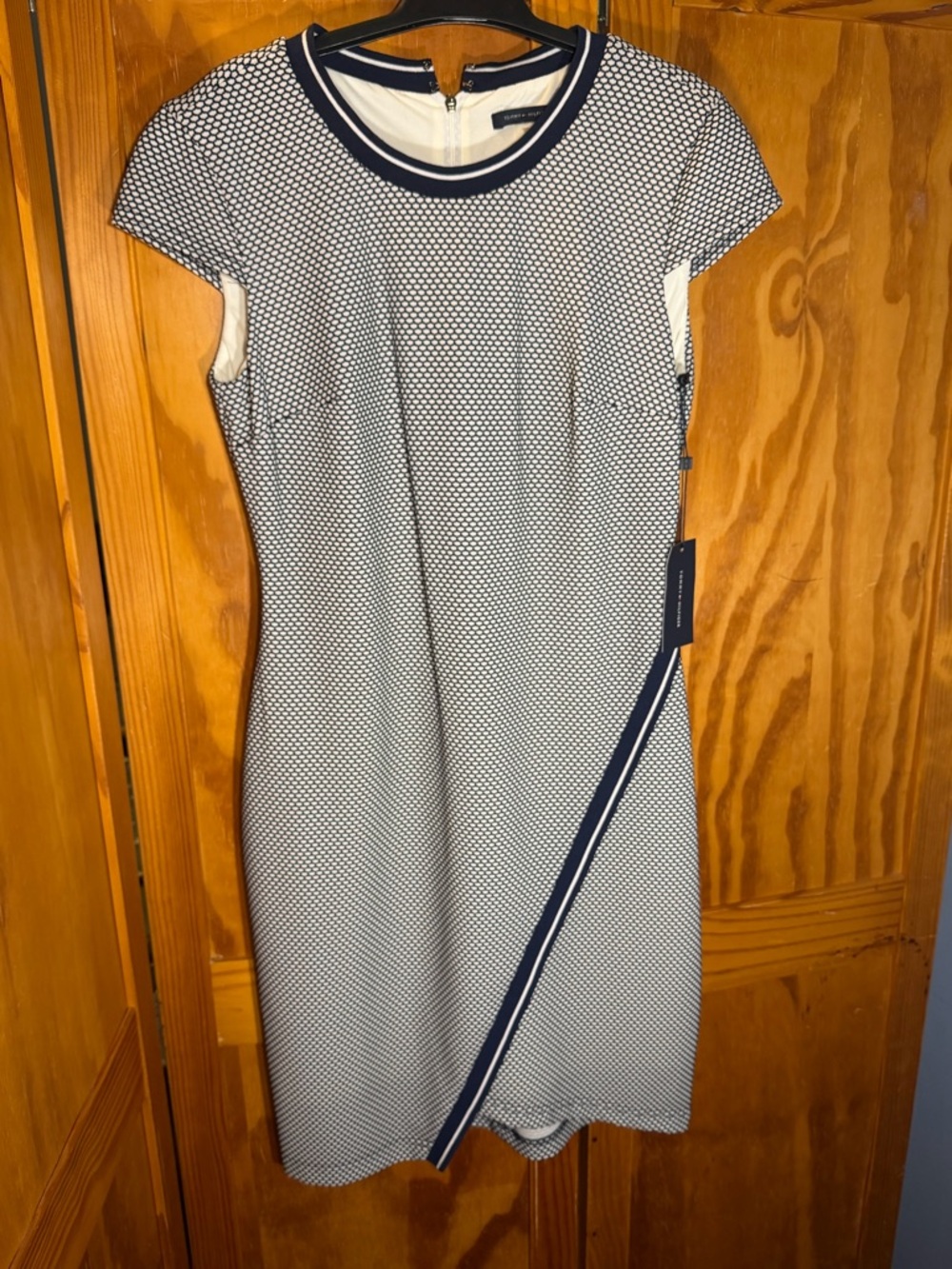 Tommy Hilfiger Navy and White Textured Midi Dress NWT